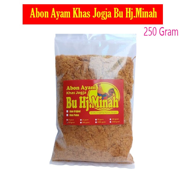 

Abon Pedas Bu Hj.Minah Khas Jogja 100 % Daging Ayam Segar Isi 250 Gram