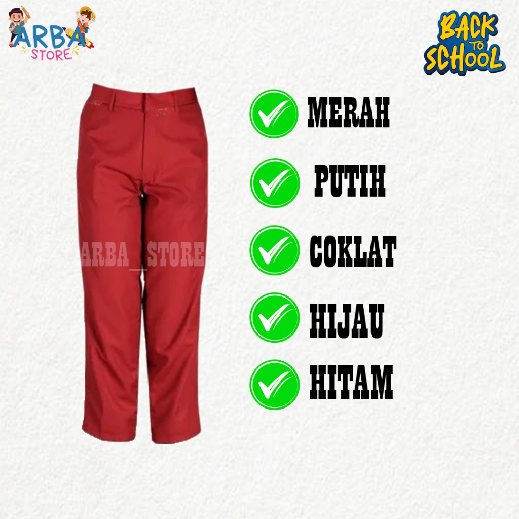 Seragam Sekolah SD Laki-Laki Panjang Premium Bahan katun  Merah Putih Hijau Hitam Biru tua Coklat Pr