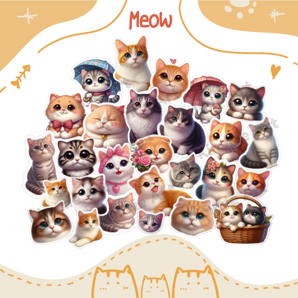 Stiker Kucing Meow Kucing Lucu Realistic Aesthetic Sticker Deco Sticker Vinyl by Kimmie