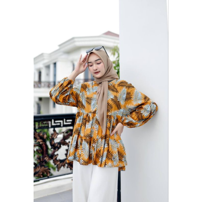 MELYA MEANE TOP Blouse Wanita Blus Katun Rayon Uniqlo Cantik Kekinian Terbaru Motif Tye Die Warna Pu