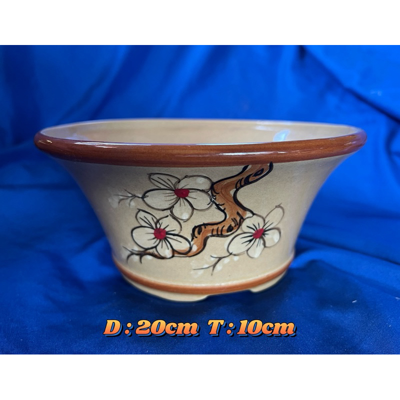 Pot keramik bulat motif bunga