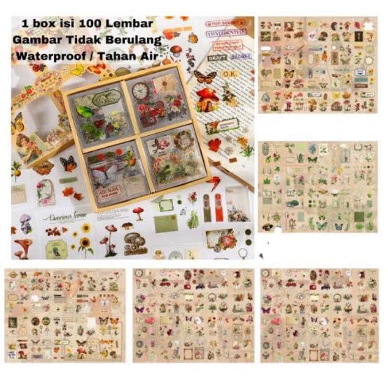 

Sticker box journaling vintage aesthetic 100 lembar