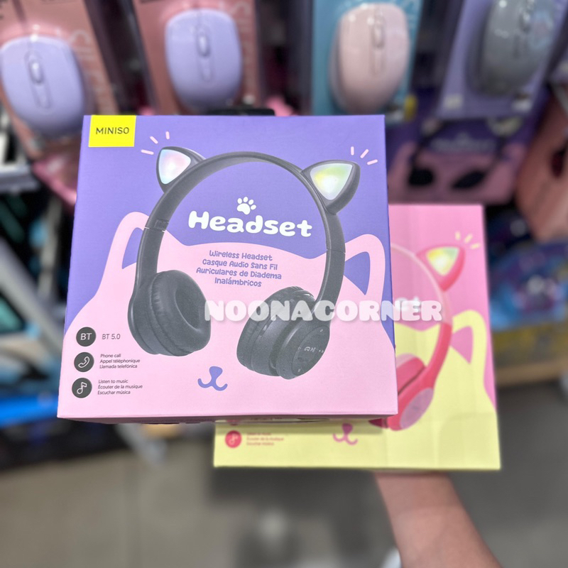 Miniso 🆕 Light-Up Cat Ear Wireless Headset / Headphone Telinga Kucing LED Collections
