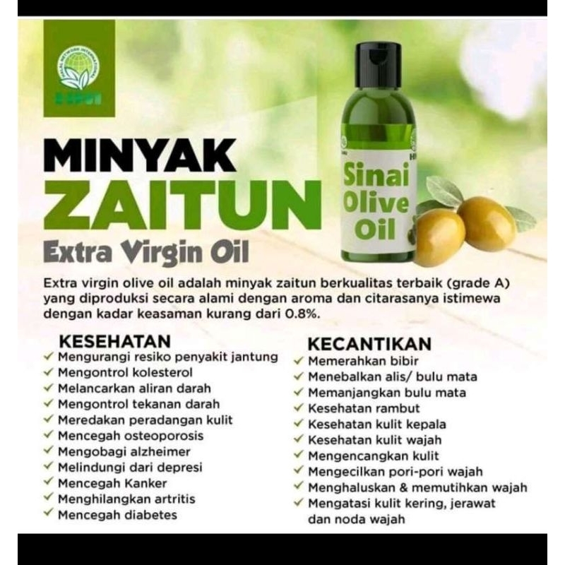 

Minyak Zaitun Sinai Olive Oil HNI Hpai Mengurangi Jerawat, Melembapkan & Mencerahkan Kulit