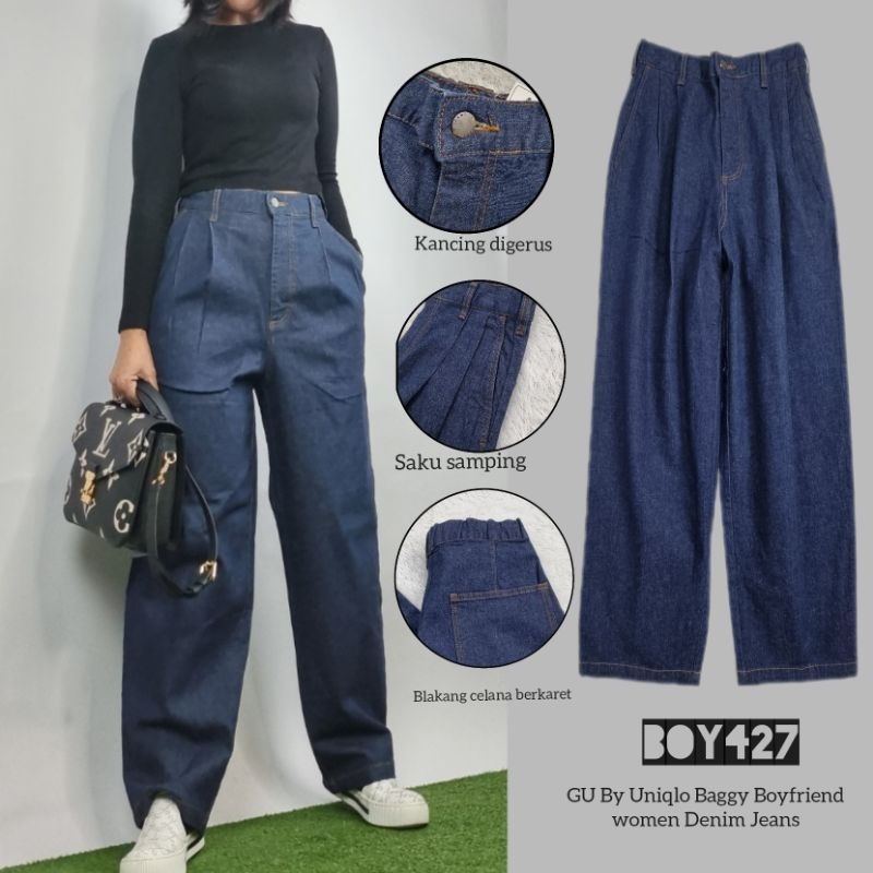 Women Denim Jeans Pants GU Uniqlo Baggy Boyfriend BOY427