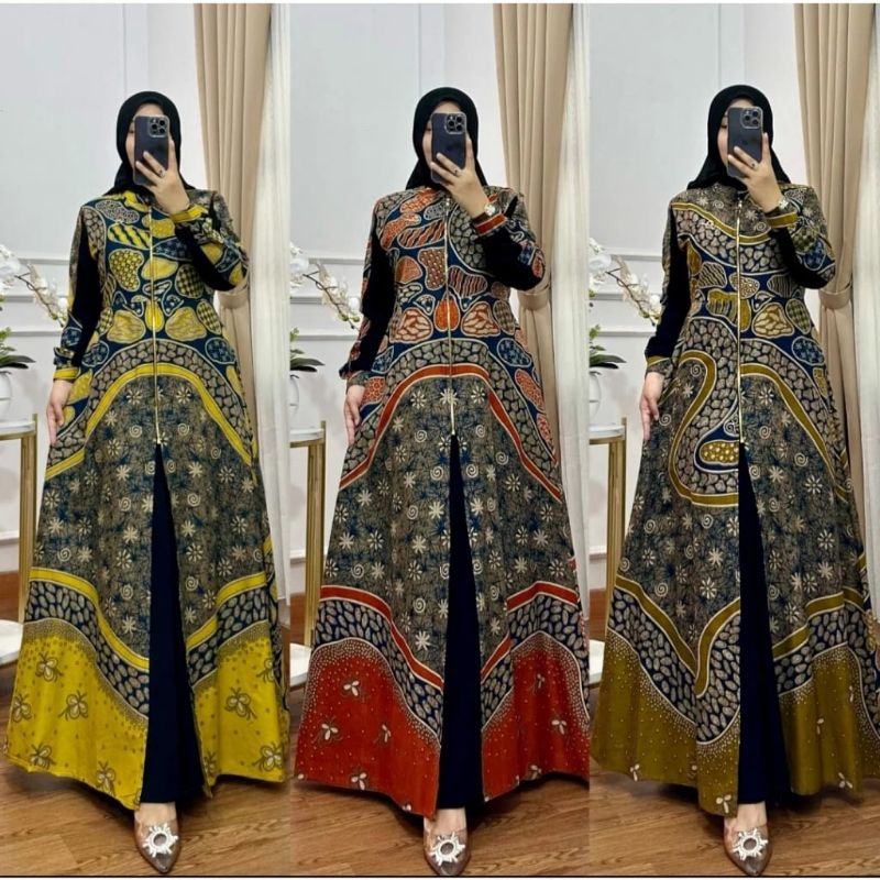 gamis kombinasi batik model seleting pajang