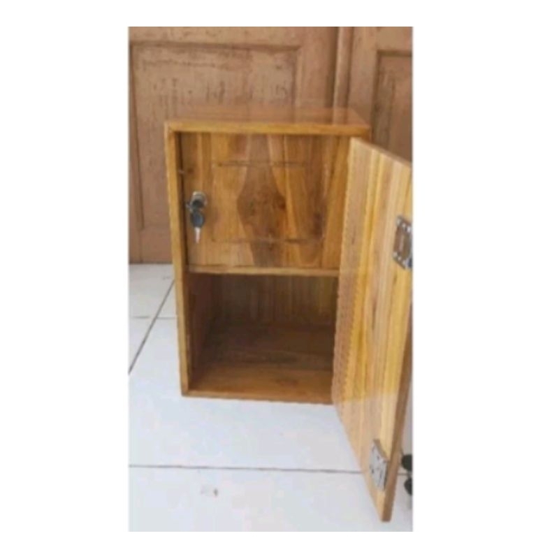 kotak lemari brangkas kunci pintu ganda, kayu jati, kuat halus murah