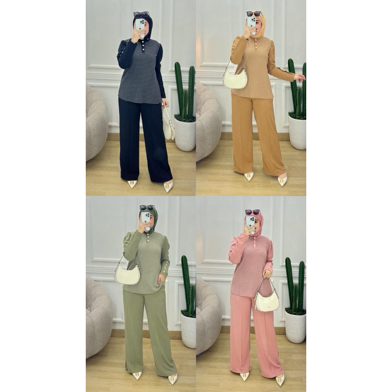 setelan celana wanita kaos knit premium setcel wanita merk clarke