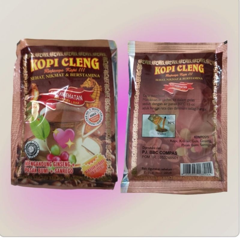 

Paket isi 2 sachet kopi bubuk instan clenk