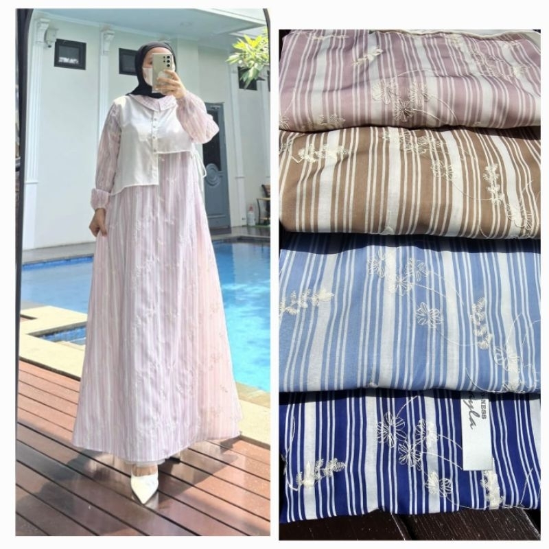 Gamis ecklusive katun bordir mix katun polos ori By Edness Kayla