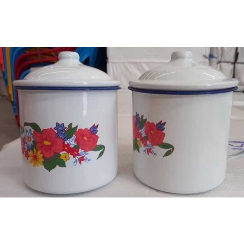 Cangkir Tutup Enamel Bunga Blirik 10" 12" / Mug Tutup Enamel Motif Bunga Jadul / Mug Tutup Jadoel
