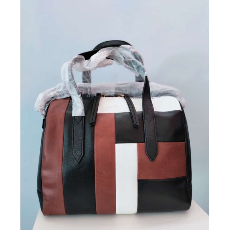 tasFossil sydney satchel black brown patchwork multi n
