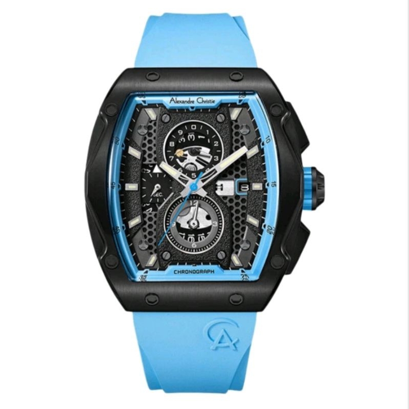 Jam Tangan Pria Alexandre Christie AC 6608 MC RIPBALBA Chronograph Men Black Dial Blue