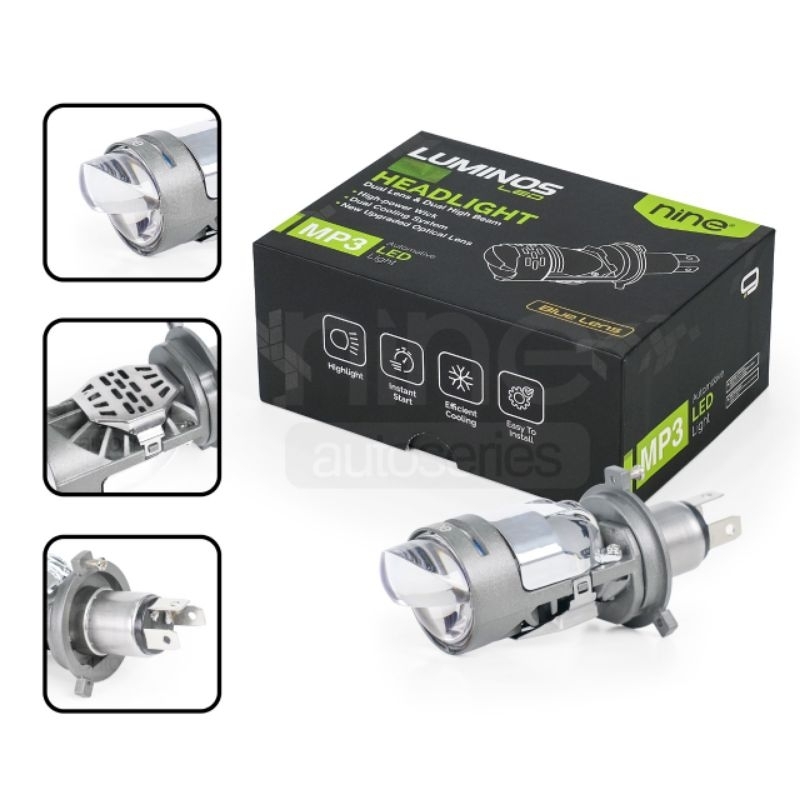 NINE LAMPU LED H4 NINE MP1/MP3 MINI CUT OFF PROJECTOR HI LOW PUTIH KUNING SUPER TERANG MOTOR DAN MOB