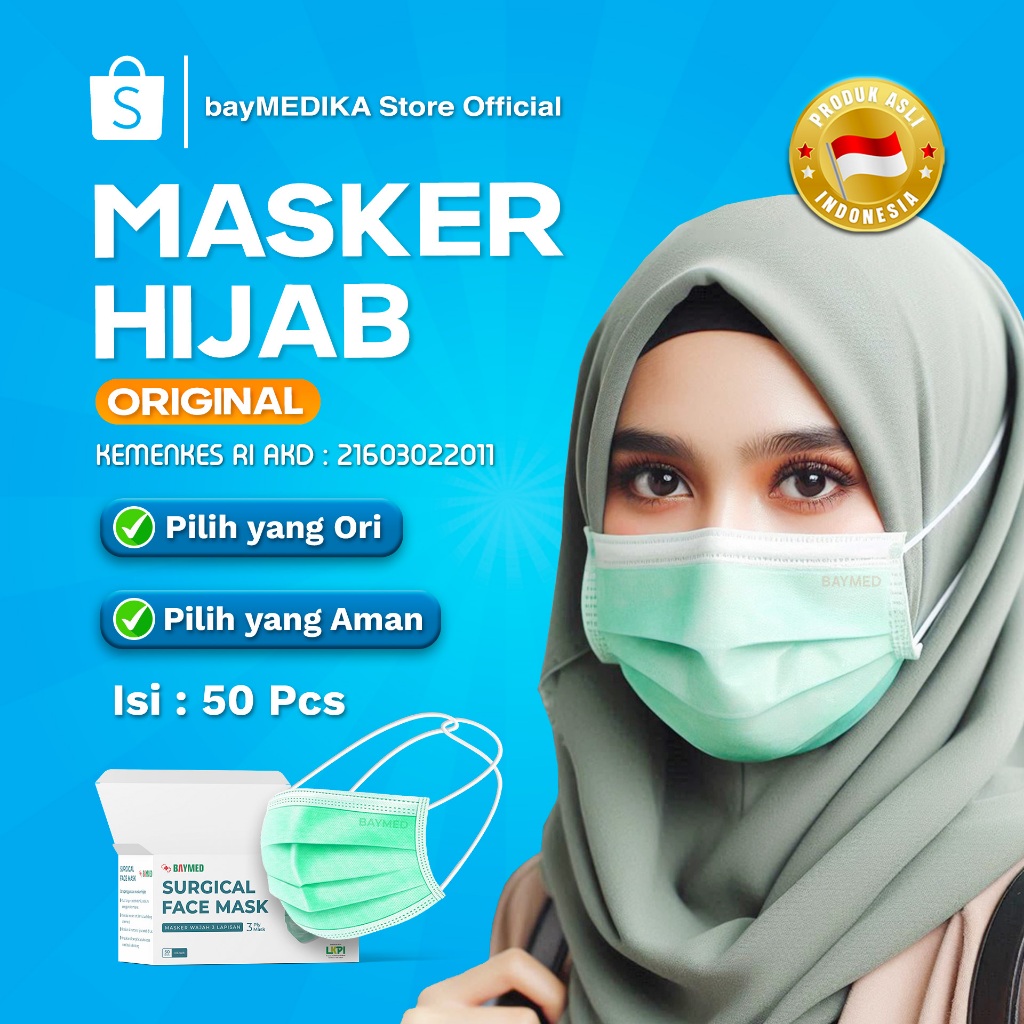 MASKER HIJAB 3 Lapis Medis BAYMED Mask Original