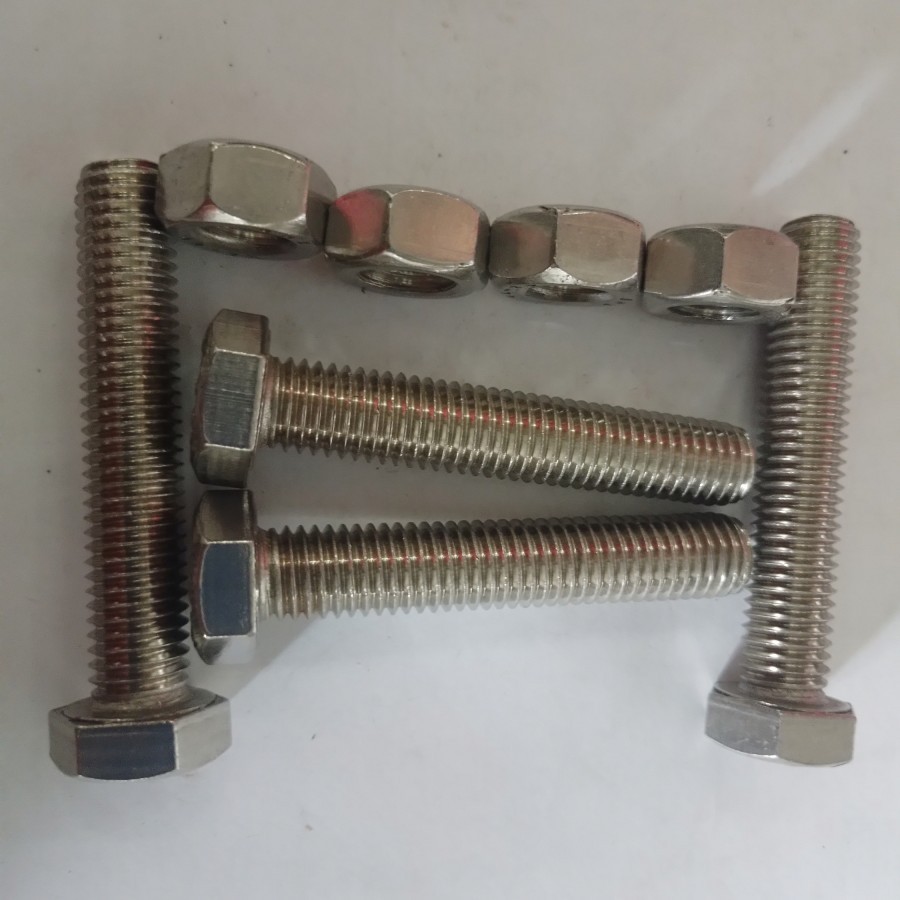 Baut + Mur Stainless M12x60/Baut Hex Stainless/Kunci 19/(Per Pcs)
