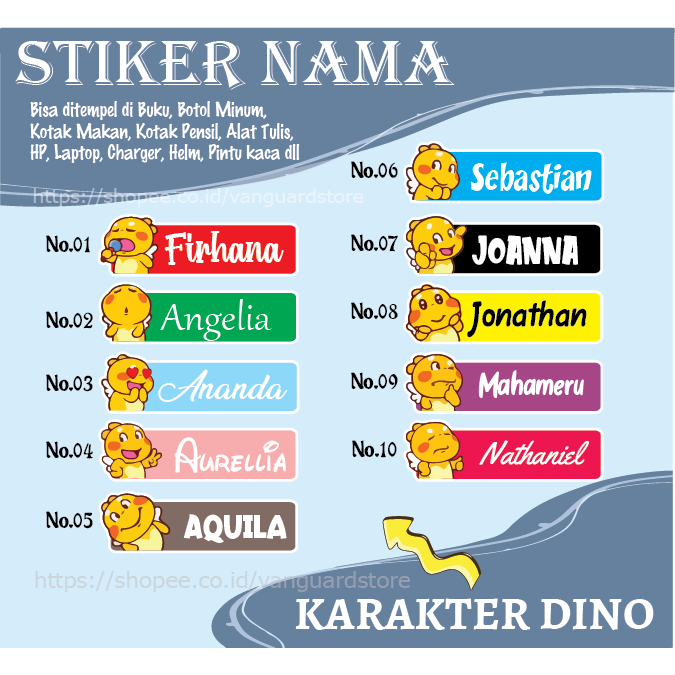 

STICKER LABEL NAMA DINO KUNING SPIRITED AWAY STIKER LEBEL CUSTOM PREMIUM MURAH LUCU BISA TEMPEL DI BUKU KOTAK PENSIL ALAT TULIS BOTOL MINUM KOTAK MAKANAN HELM KOPER LAPTOP HP PINTU KACA