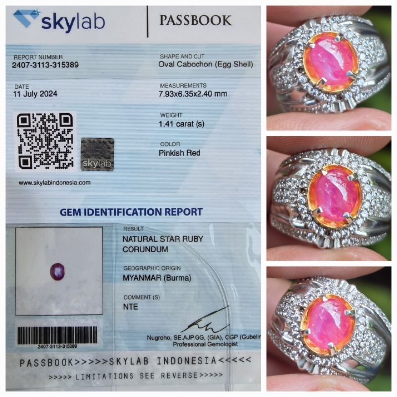 Natural Ruby Burma Myanmar No Heat Sertifikat 1.41 crt