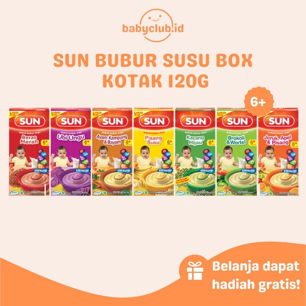 SUN Bubur Sereal Susu MPASI Bayi 6 Bulan Kotak Box 120 g Ubi Ungu Beras Merah Pisang Kacang Hijau