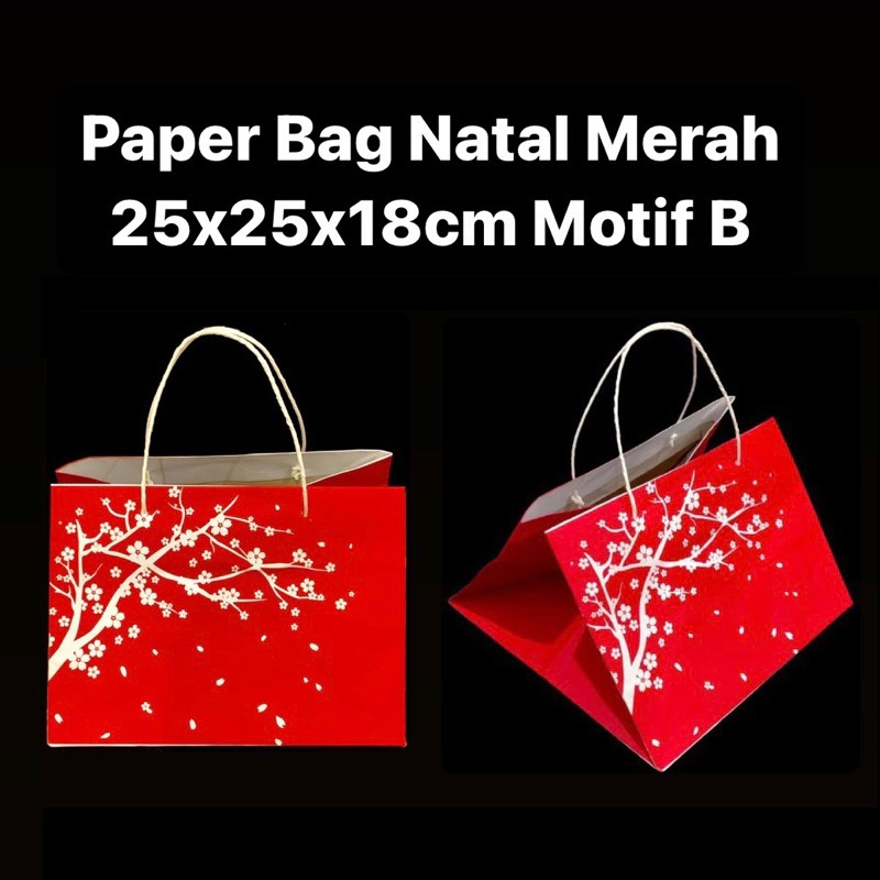 

( 5 pcs ) Tas Jinjing Natal Merah Hampers Kue Kering Paperbag 25x25cm Muat Box 22cm Kado Christmas