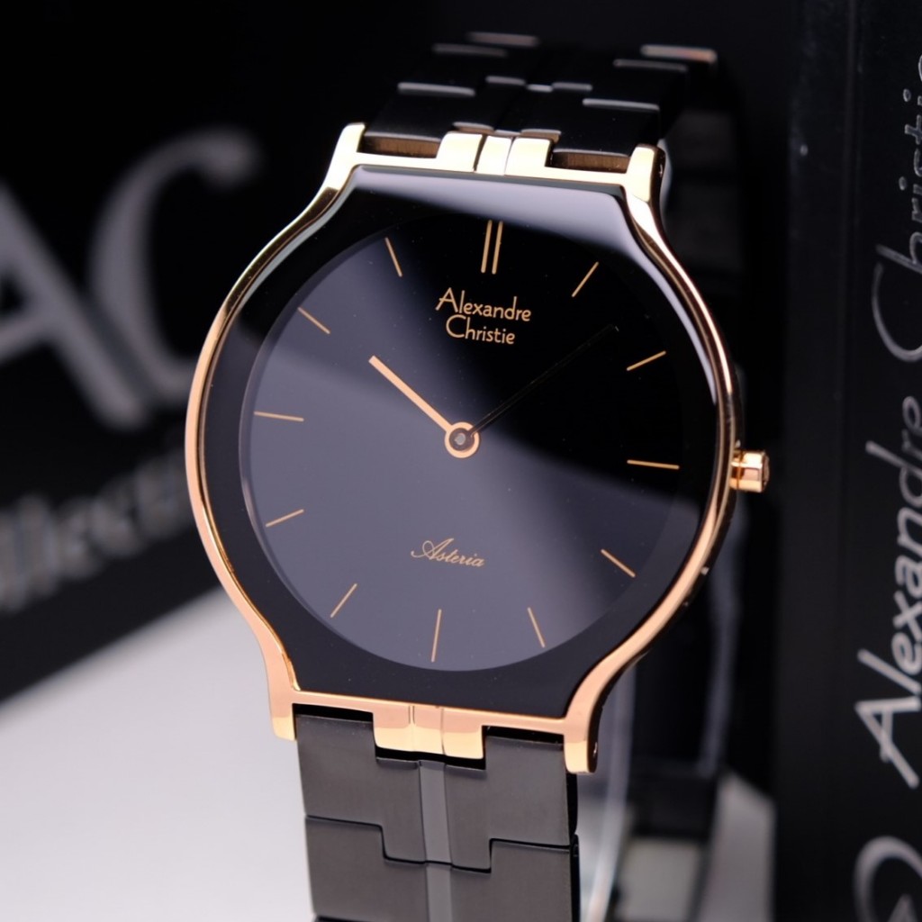 Alexandre Christie Pria Original Warna Black Rose Gold - AC8410 - Slim Design - All Stainless Steel