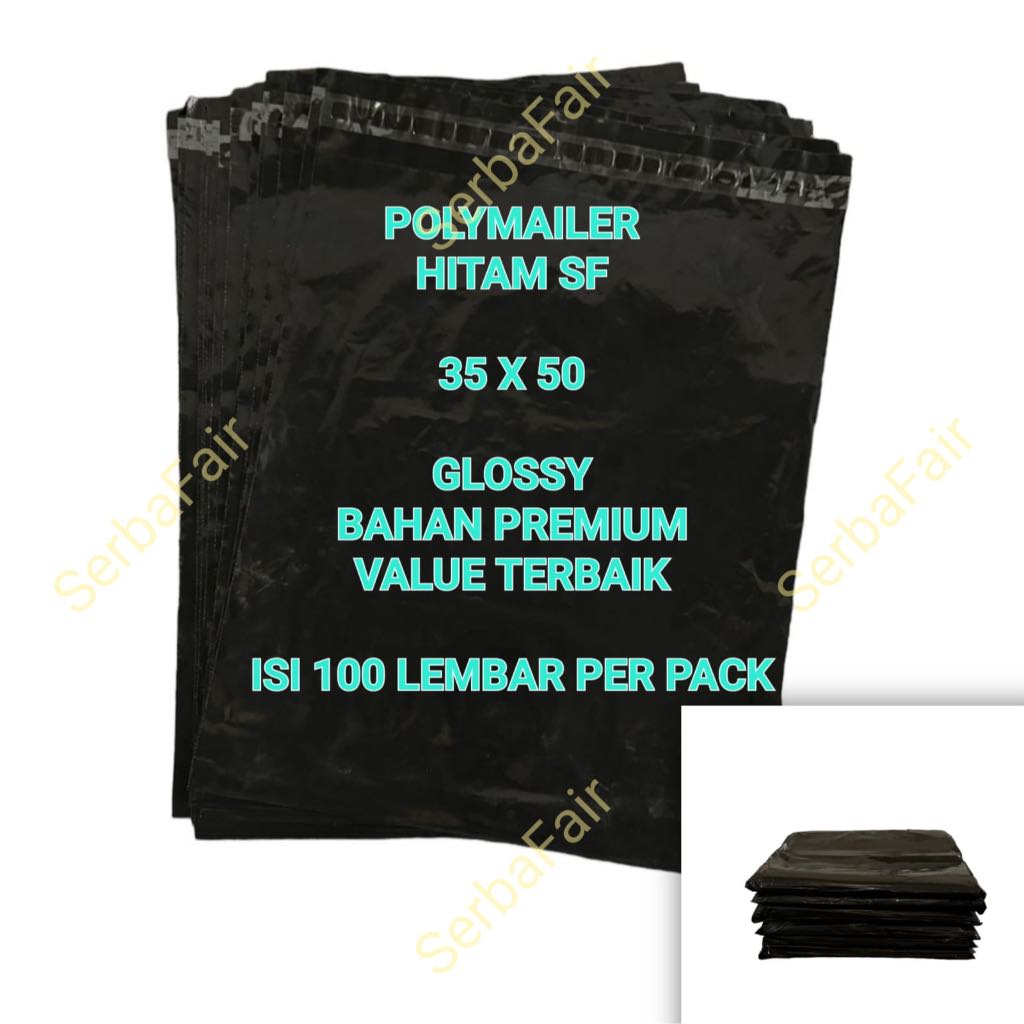 

POLYMAILER SF HITAM 35x50 / Poly Amplop Lem Seal Black Color GLOSSY BEST DEAL / ISI 100 LEMBAR