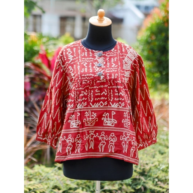 Atasan Batik Blus Blouse Merah Maroon Marun