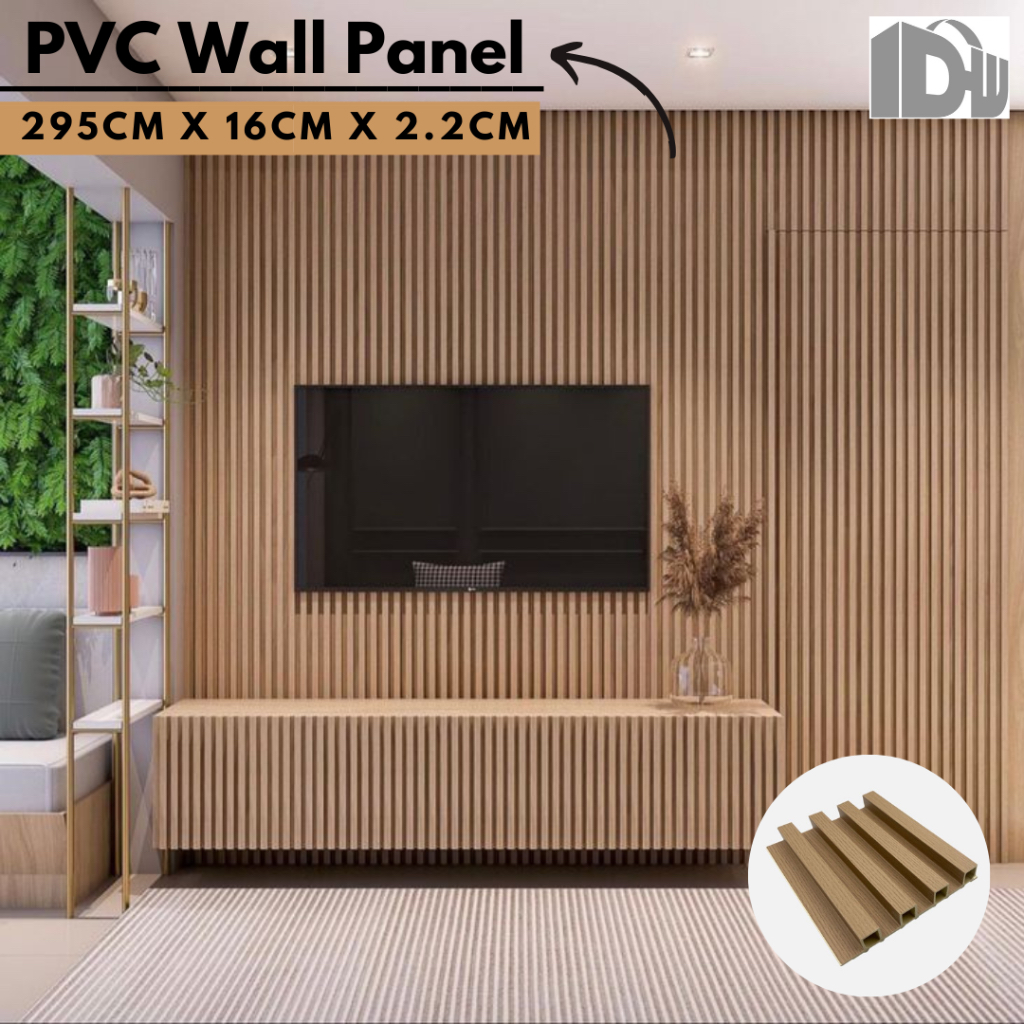 Wall Panel PVC Dinding Kayu 295cm x 16cm Partisi Ruangan Dekorasi Dinding Aesthetic Fluted Interior 