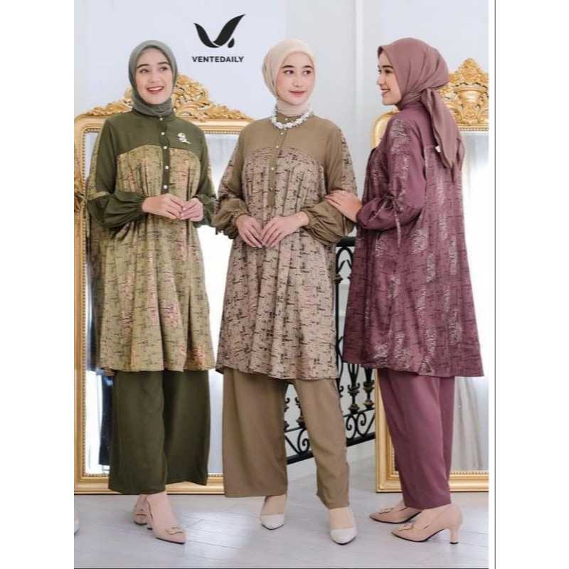 One Set Tunik Setelan crinkle air flow Long Tunik Kombinasi