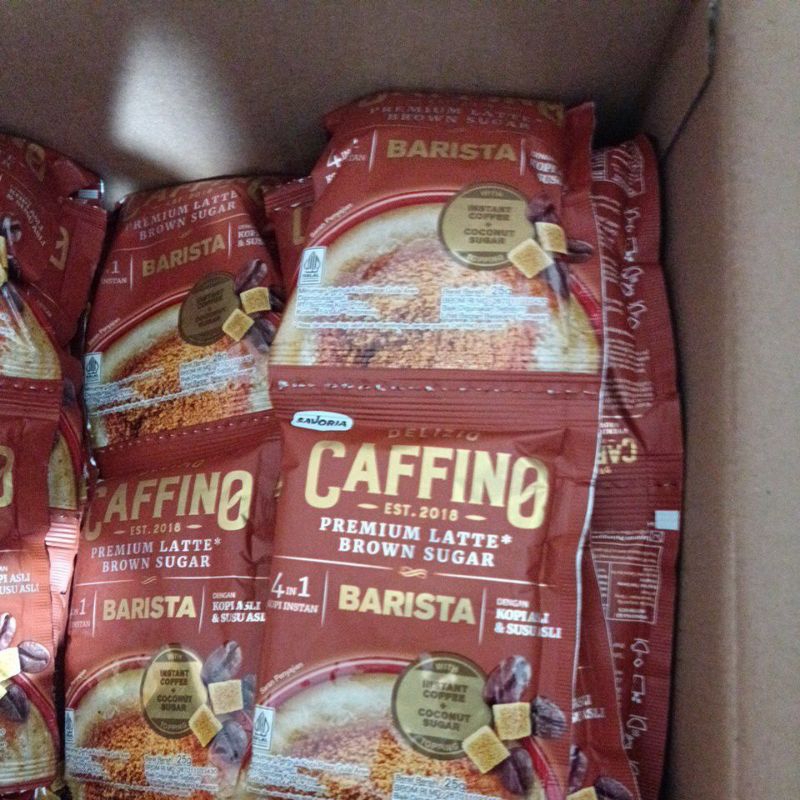 

Caffino barista brown sugar 25gr premium latte 1 renteng isi 10sachet