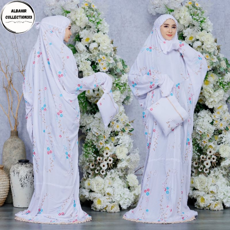 AlBahir-Mukena Terusan Dewasa Rayon Bordir Aqquena || Mukena Terusan Rayon Dewasa Jumbo