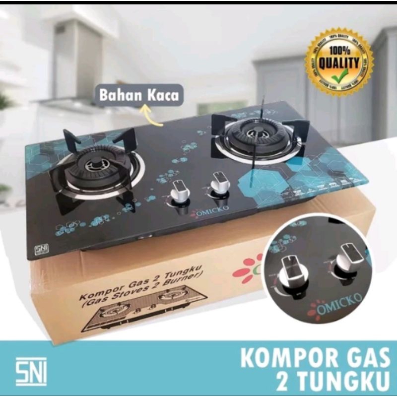 KOMPOR GAS KACA TANAM OMICKO 2 TUNGKU DAN 1 TUNGKU