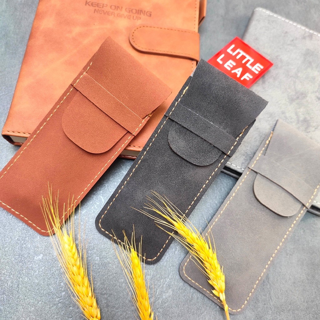 

Pen Pencil Case Tempat Pensil Pena Sarung Kulit Suede Leather Premium Little Leaf