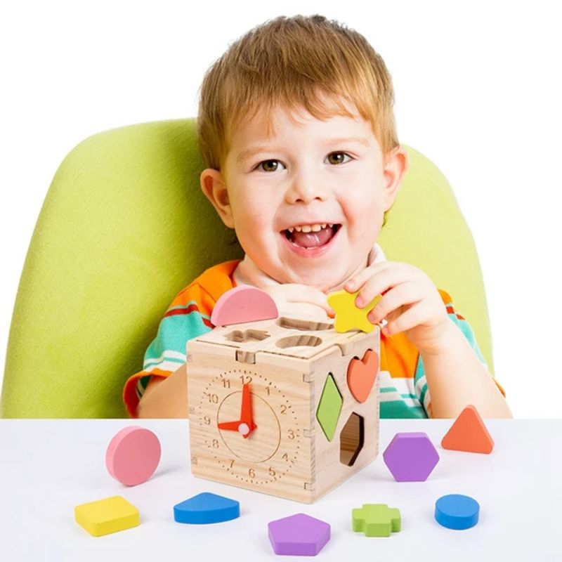 Mainan edukasi wooden shape sorter/toy box geometri