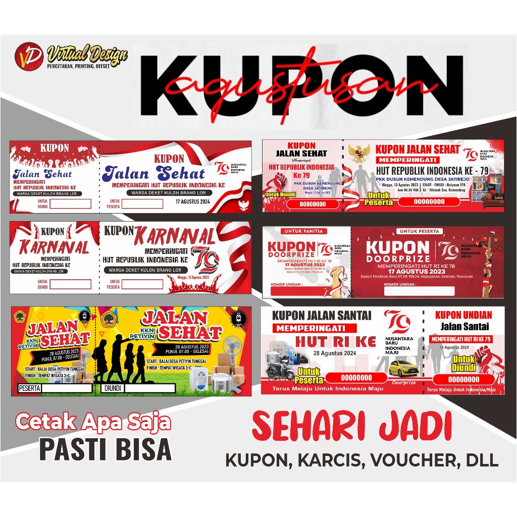 (free design) KUPON UNDIAN/ KARCIS PARKIR/ KUPON JALAN SEHAT / TIKET SOBEK / TIKET WISATA/ TIKET EVE