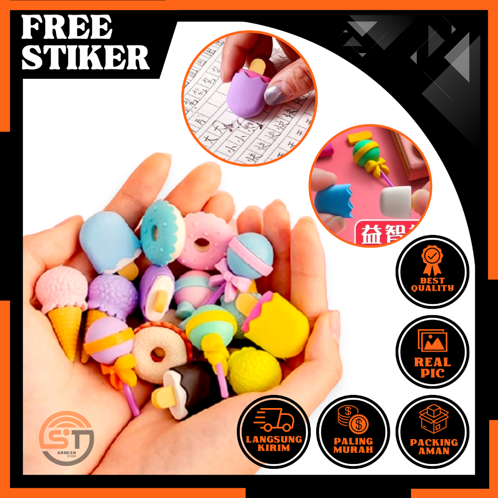 

1PCS Penghapus Pensil Motif Es Krim Stick Lucu Eraser Puzzle Pencil Karakter Lolipop Cute Bahan Rubber Peralatan Sekolah Kantor Menghapus A010