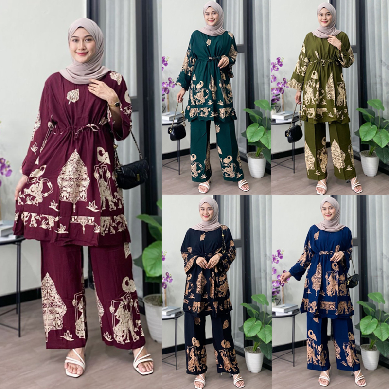 Setelan Tunik Motif Wayang Jumbo Set Tie Dye Panjang Kekinian Set Rayon Wanita Busui By Afareen Mode