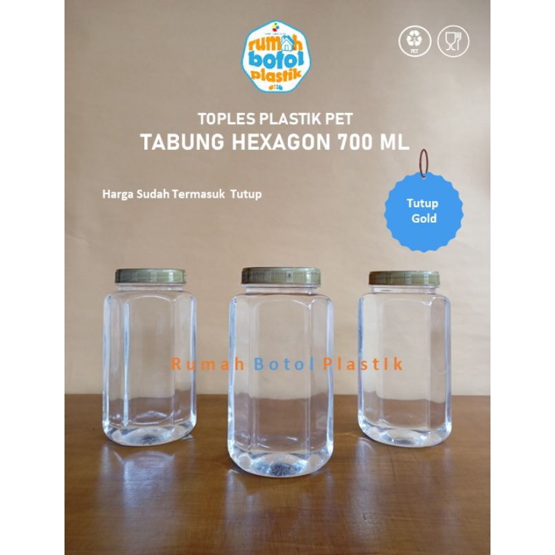 Jar/Toples Plastik PET Tabung Hexagon 700 ML
