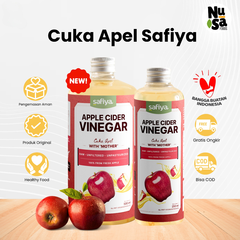 

Cuka Apel 500 ml Safiya Original Apple Cider Vinegar With Mother 100% Fresh Organik Detox Sehat