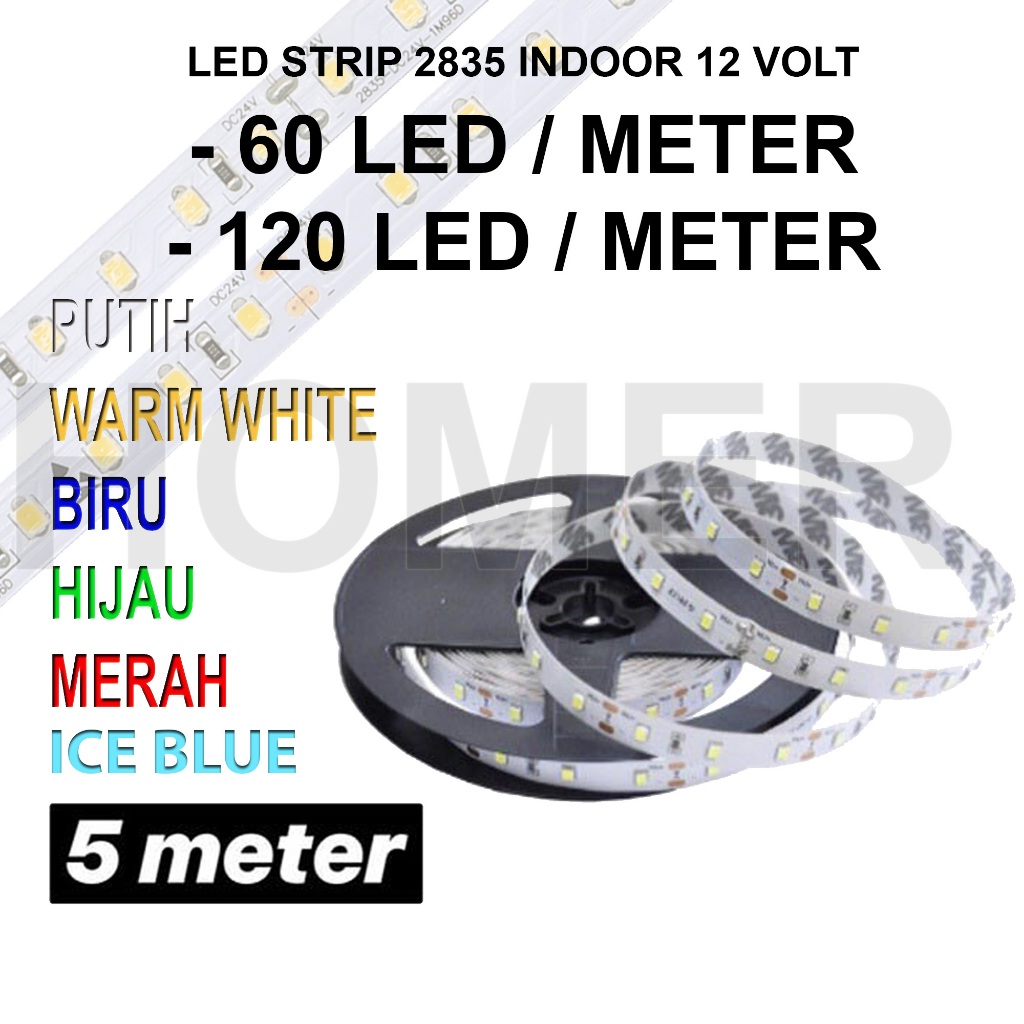 Lampu LED strip pita flexible smd 3528 / 2835 ip33 ip20 ip22 ip33 nonwaterproof 12v 12 volt 5 meter 