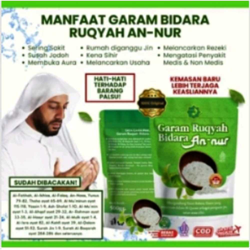 

Garam RUQYAH BIDARA AN,NUR 1000gr Media penangkal Jin dan Sihir.