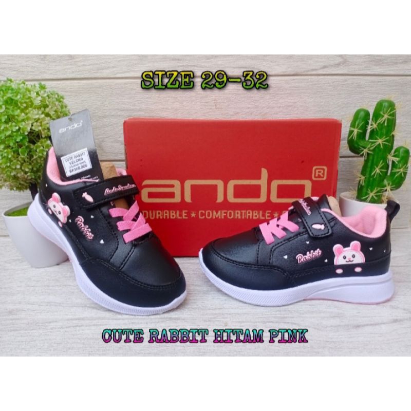 Sepatu sekolah anak perempuan ANDO Rabbit Hitam