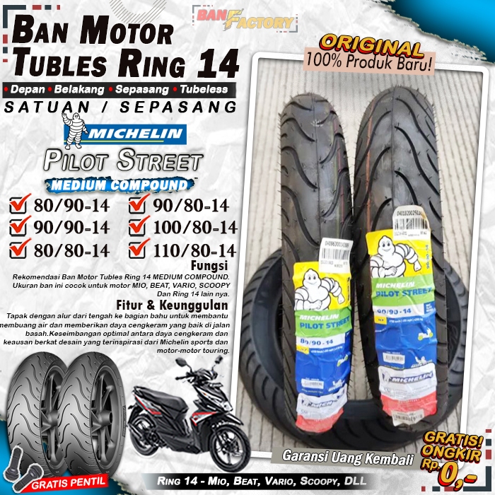 Ban Motor Beat Michelin Pilot Street Ring 14 Tubles Ban Motor Tubeless Mio Beat Vario Scoopy Ring 14