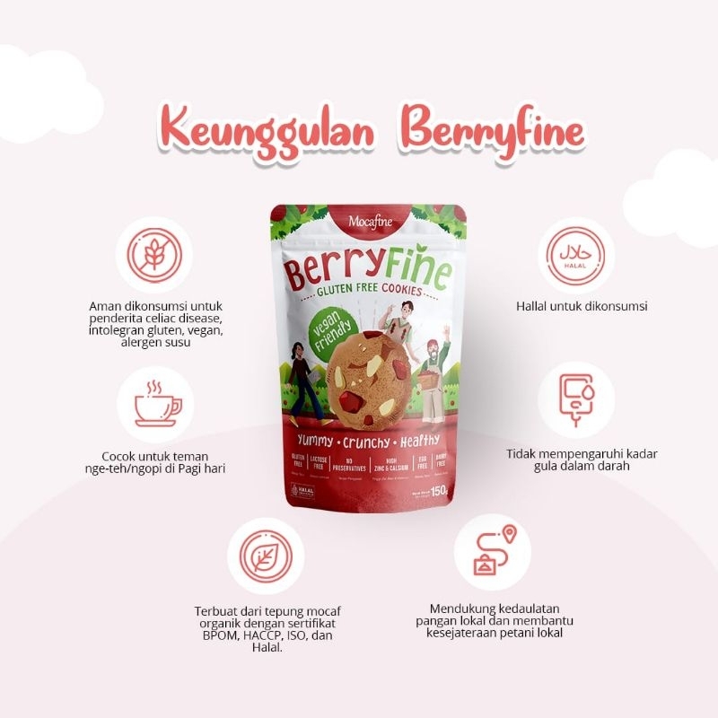 

MOCAFINE Vegan Gluten Free Cookies Berryfine - Egg Free - Dairy Free - 150gr