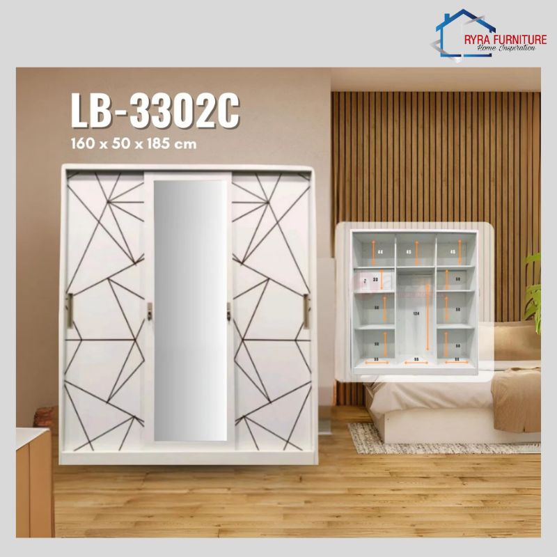 LEMARI PAKAIAN BESI 3 PINTU SLIDING/LEMARI PAKAIAN BESI MINIMALIS/LEMARI BESI SLIDING