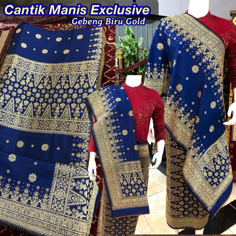 Songket Cantik Manis Exclusive Gebeng Biru Gold /songket tenun asli palembang /ilham songket palemba