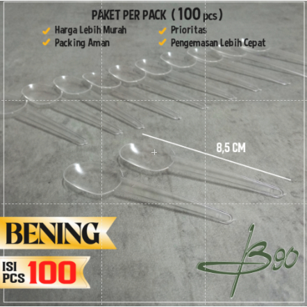 100 pcs Sendok plastik jelly bening kecil/ Sendok teh bening