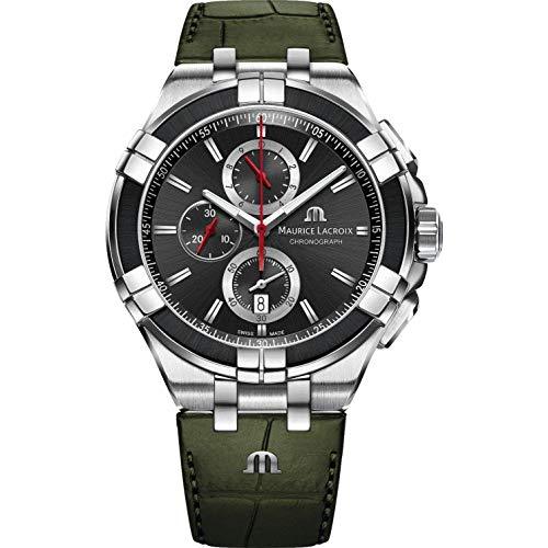 MAURICE LACROIX Aikon Chronograph Black Dial Green Leather Strap Watch - AI1018-PVB21-330-1