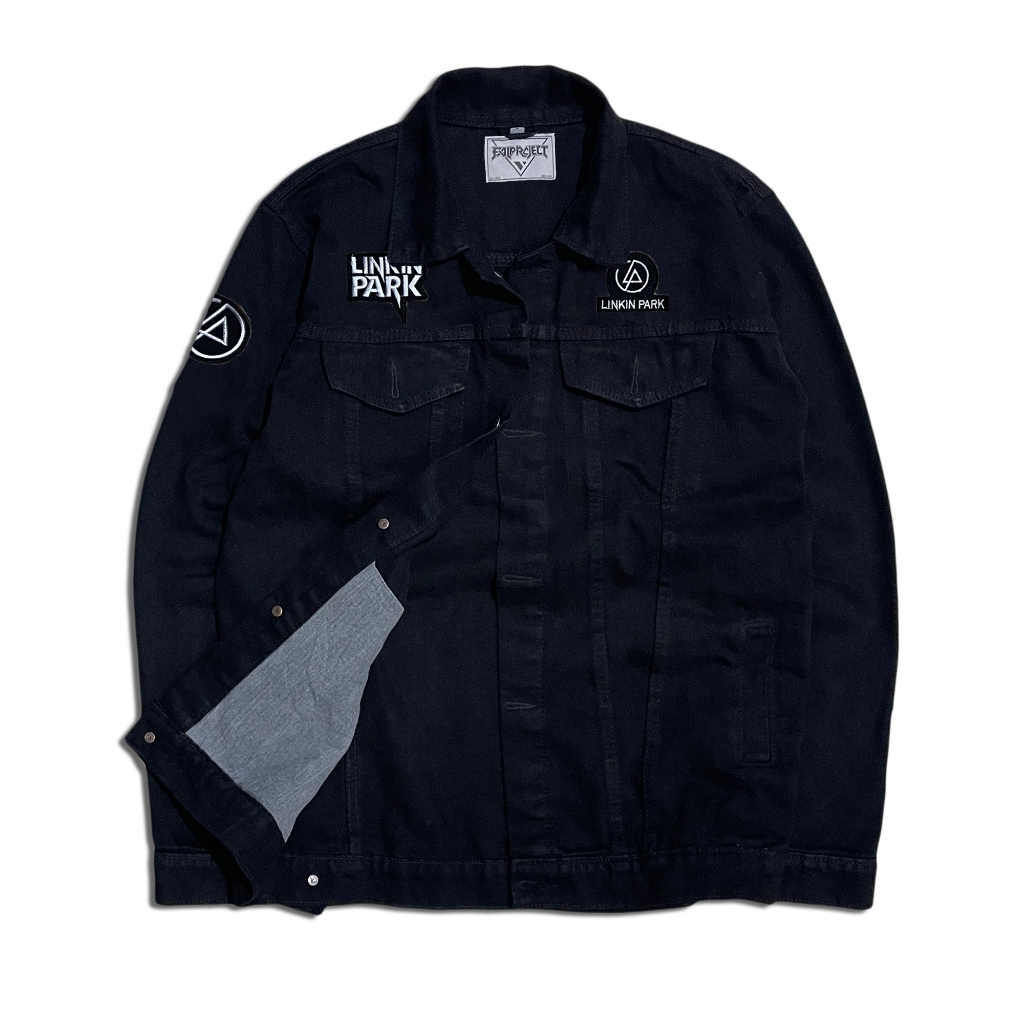 LP 040 full black Jaket jeans pria jaket denim pria jaketpatch jaket pria