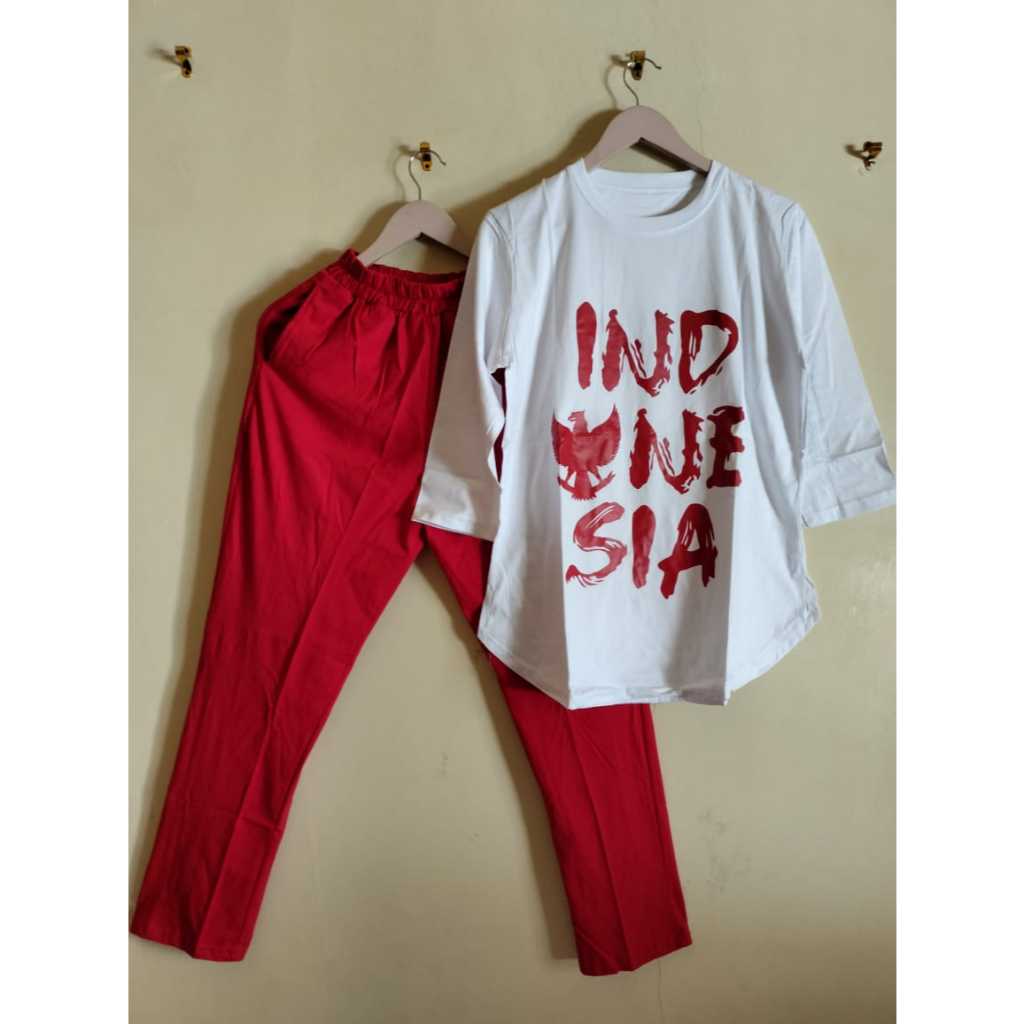 Stelan celana combad oversize merah putih jevanni